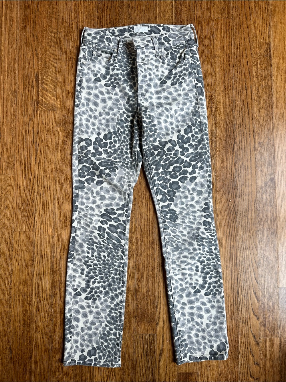 MOTHER Mid Rise Dazzler Ankle Leopard-Print Straight Leg Jeans in Play Date